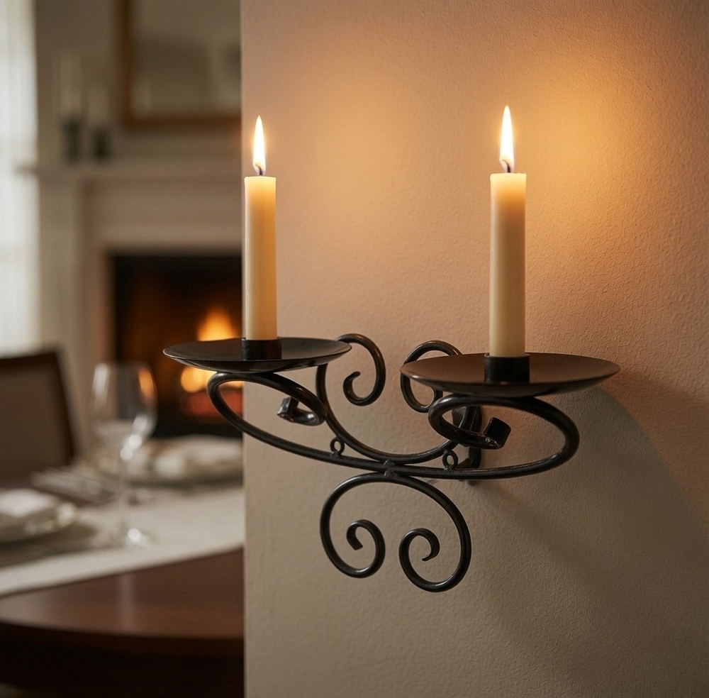 Metal Scrollwork Wall Candle Holder Art Deco 2 Candle Swirl Wire Sconce 11x10